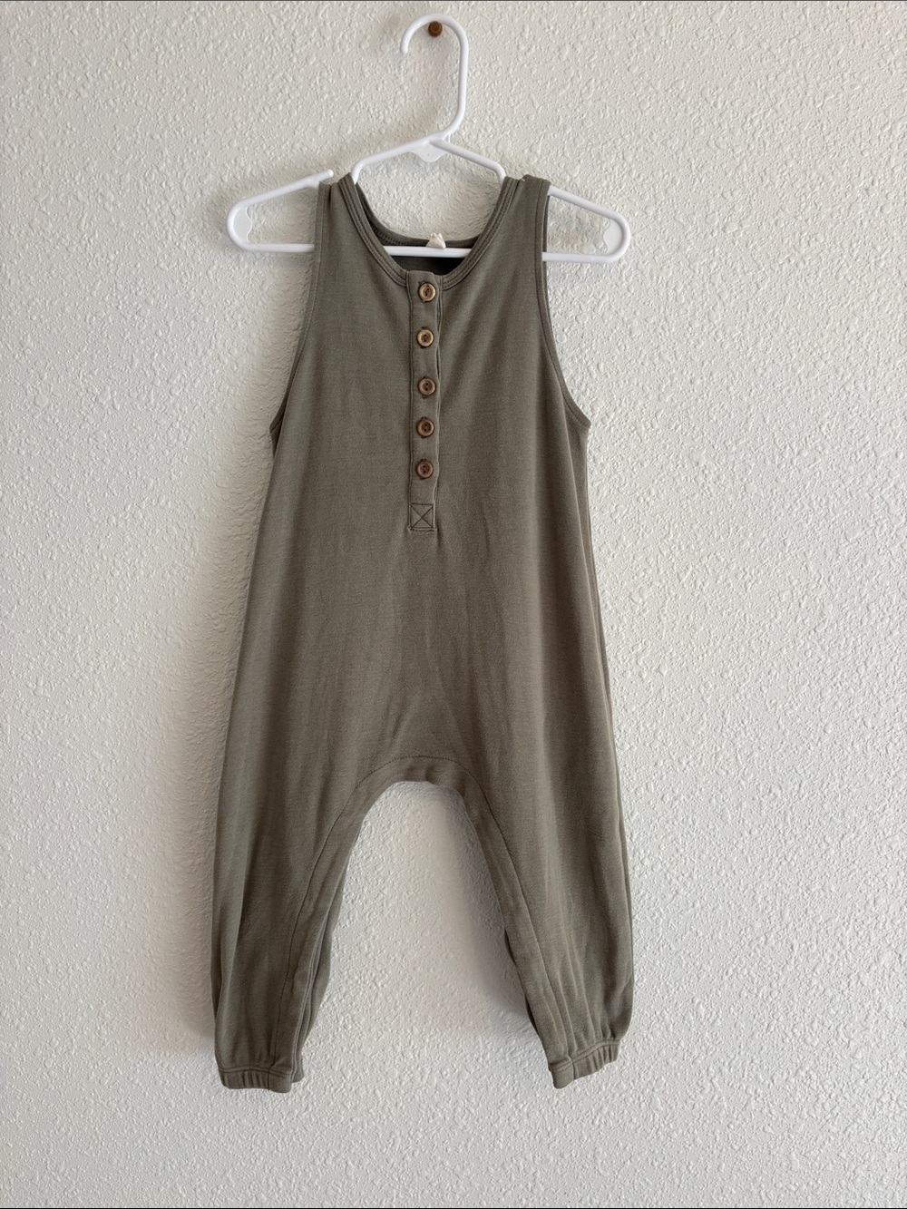 Quincy Mae Olive Green Sleeveless Henley Jumpsuit Romper 18-24M